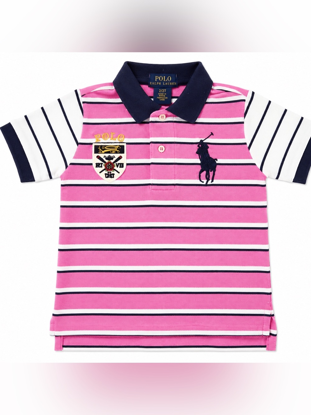 Polo Ralph Lauren Girls 2T Pink Striped Big Pony Crest Polo Shirt NWT